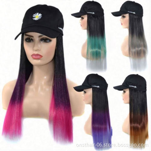 MYZYR Baseball CapWith Hair Long Straight hairFake HairHat Wig SyntheticHair Extensions Hat With Hair Natural Hairpiece ForWomen